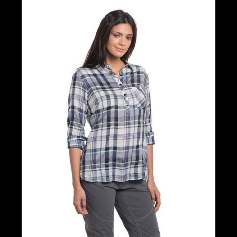 Kuhl Spectra Blue Plaid Long Sleeve Button Up Shirt Top Medium M.